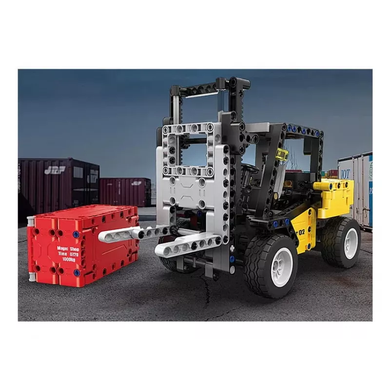 Forklift Jamara model CaDA Bricks — bērnu autoiekrāvējs, krāsas: melna, sarkana, dzeltena, ieteicamais vecums 8+