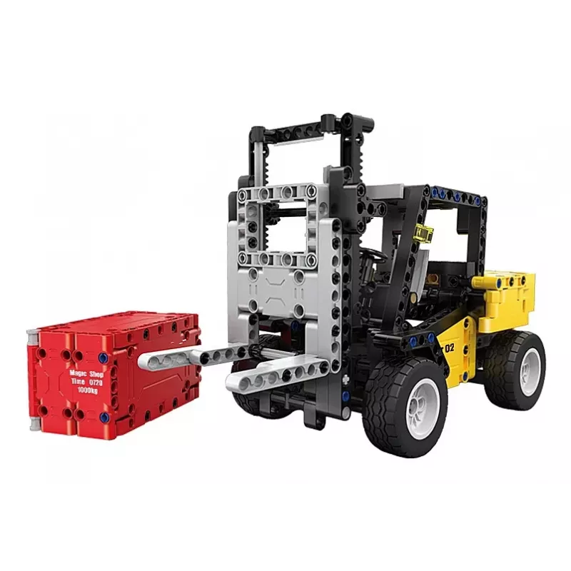 Forklift Jamara model CaDA Bricks — bērnu autoiekrāvējs, krāsas: melna, sarkana, dzeltena, ieteicamais vecums 8+