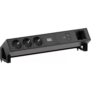 Barošanas modulis Bachmann DESK2 ar 3x Schuko (CEE 7/3), 1x USB-C 100W un 1x kabeļa savienotāju, RAL9005