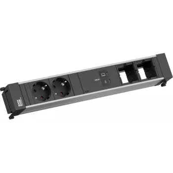 Bachmann BM0023845 barošanas rāmja strāvas sadalītājs ar 2x CEE7/3 rozetēm, 1x USB-C (100 W), 2x savienotāju moduļiem, 0,2 m kabeli