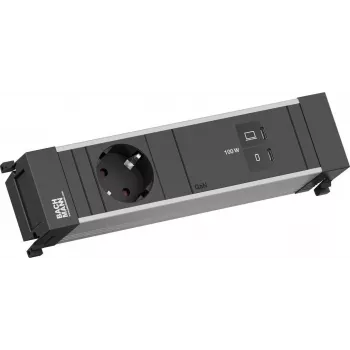 Power Frame strāvas pieslēguma modulis Bachmann BM0023854 ar 1x CEE7/3 kontaktligzdu un 1x USB‑C uz USB‑C 100 W kabeli, L=0,2 m