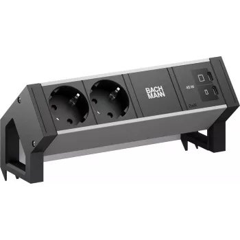 Bachmann DESK2 ALU Melns galda pieslēguma josla 2x CEE7/3 1x USB-C/C 45W melna RAL9005