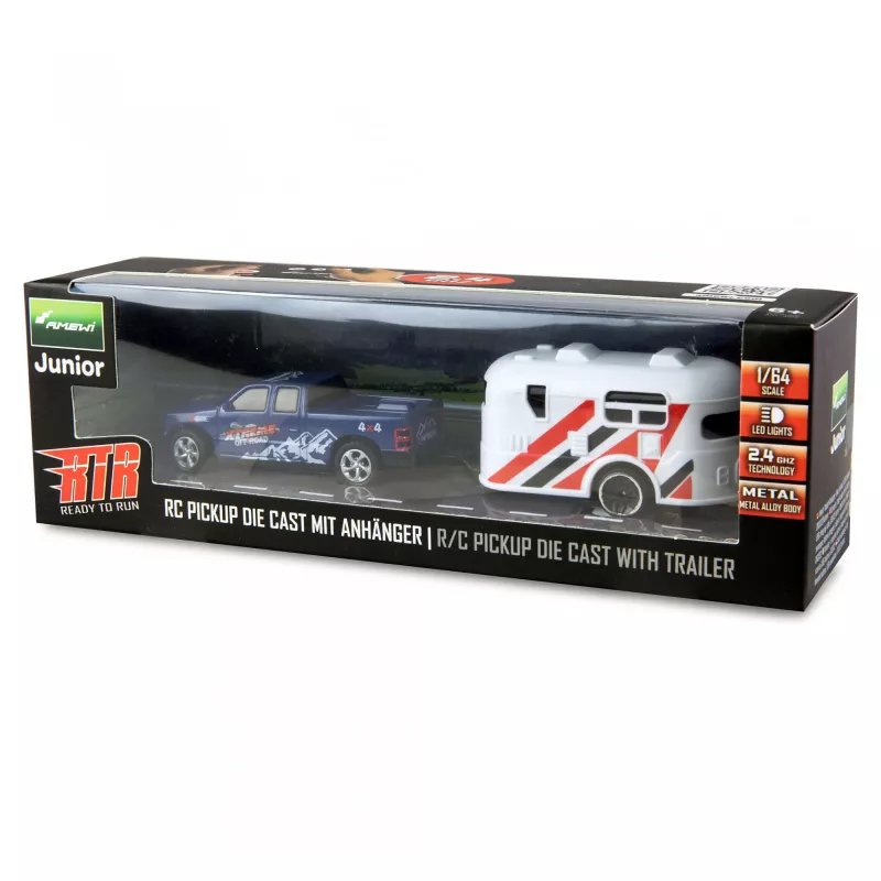 RC pikaps Amewi 22680 1:64 mērogā RTR ar piekabi, zils