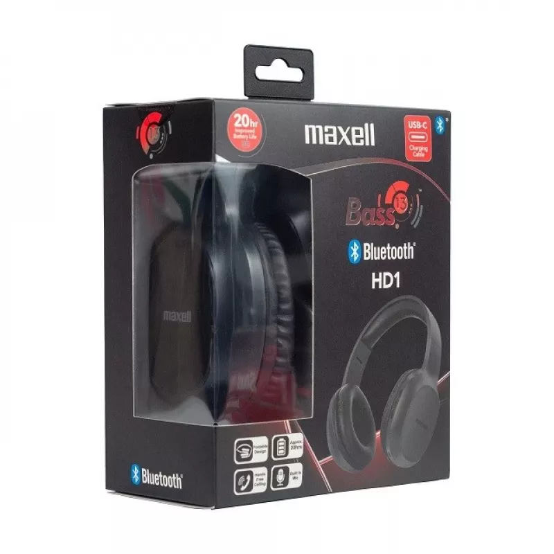 MAXELL HD1 BASS Bluetooth austiņas ar USB-C uzlādi, bass-orientēta skaņa, bezvadu uzliktās dizains