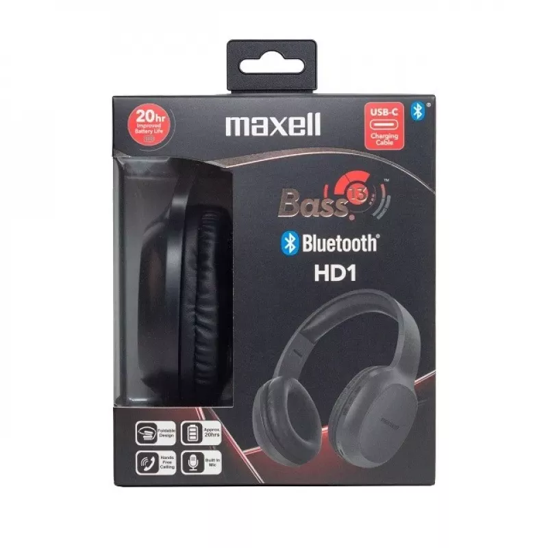 MAXELL HD1 BASS Bluetooth austiņas ar USB-C uzlādi, bass-orientēta skaņa, bezvadu uzliktās dizains