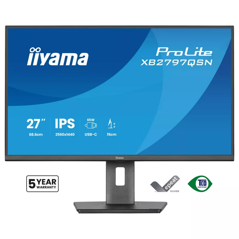Datora monitors IIYAMA ProLite XB2797QSN-B1 27 collu 2560x1440 Quad HD LCD IPS, matēts, USB 3.2 centrmezgls, skaļruņi, augstumā regulējams, VESA