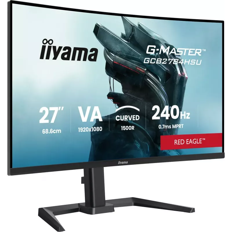 27 collu IIYAMA G-MASTER GCB2784HSU-B1 izliekts VA spēļu monitors, 240 Hz, FHD 1920x1080, USB centrmezgls, skaļruņi, VESA