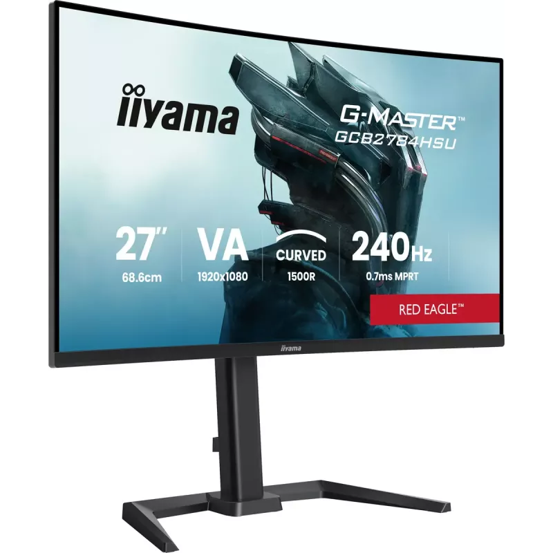 27 collu IIYAMA G-MASTER GCB2784HSU-B1 izliekts VA spēļu monitors, 240 Hz, FHD 1920x1080, USB centrmezgls, skaļruņi, VESA
