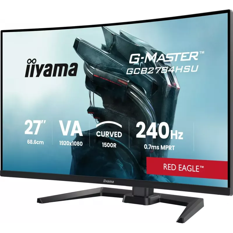 27 collu IIYAMA G-MASTER GCB2784HSU-B1 izliekts VA spēļu monitors, 240 Hz, FHD 1920x1080, USB centrmezgls, skaļruņi, VESA