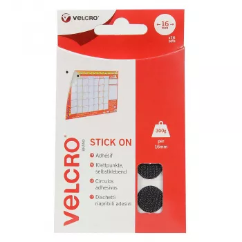 VELCRO Klettpunkte Selbstklebend, Haken & Flausch 16mm x 16 sets Schwarz