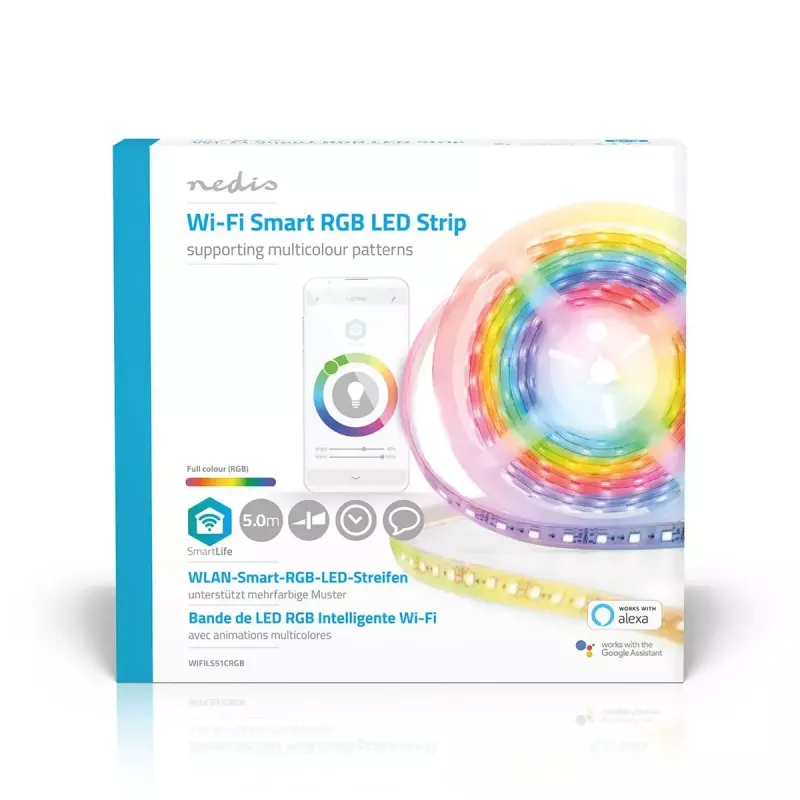 Viedā gaismas josla Nedis WIFILS51CRGB — Wi‑Fi, RGB, 24 W, 1 m kabelis, 12 mm platums