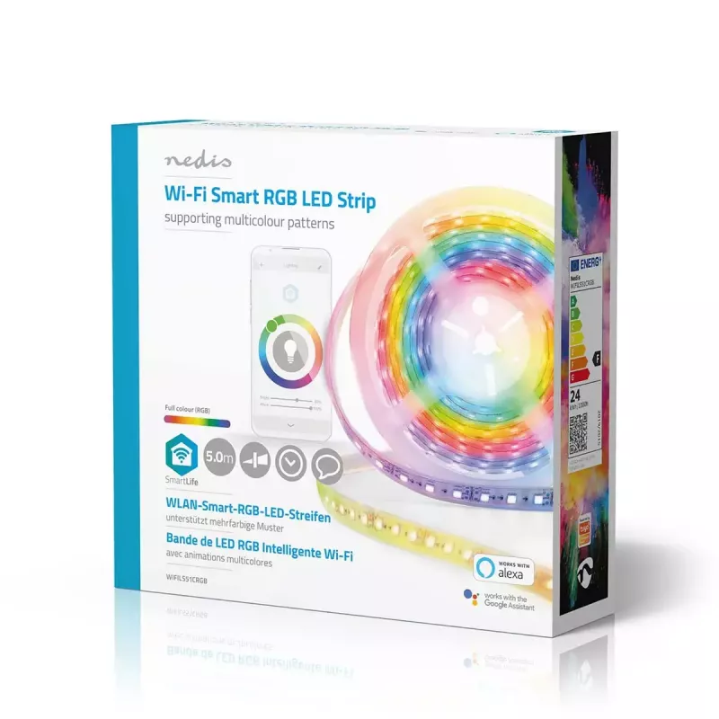 Viedā gaismas josla Nedis WIFILS51CRGB — Wi‑Fi, RGB, 24 W, 1 m kabelis, 12 mm platums