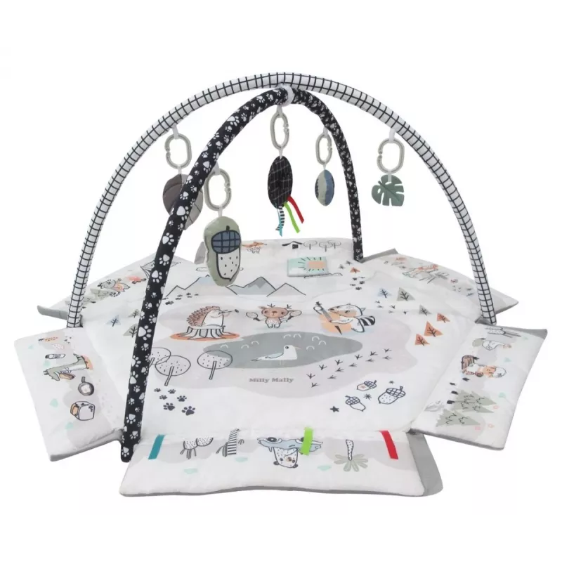 Bērnu rotaļu paklājiņš milly mally Baby Mat 5in1 Minky – daudzfunkcionāls 5-in-1 bērnu paklājiņš vēdera uzlikšanai, rotaļām, atpūtai, rāpošanas treniņam, ceļošanai