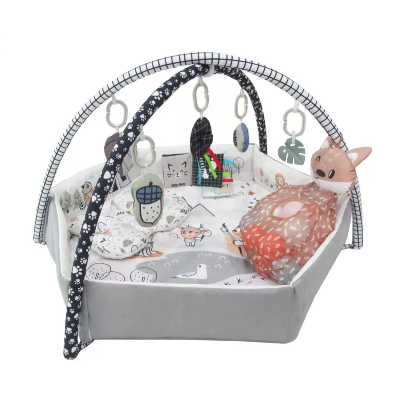Bērnu rotaļu paklājiņš milly mally Baby Mat 5in1 Minky – daudzfunkcionāls 5-in-1 bērnu paklājiņš vēdera uzlikšanai, rotaļām, atpūtai, rāpošanas treniņam, ceļošanai
