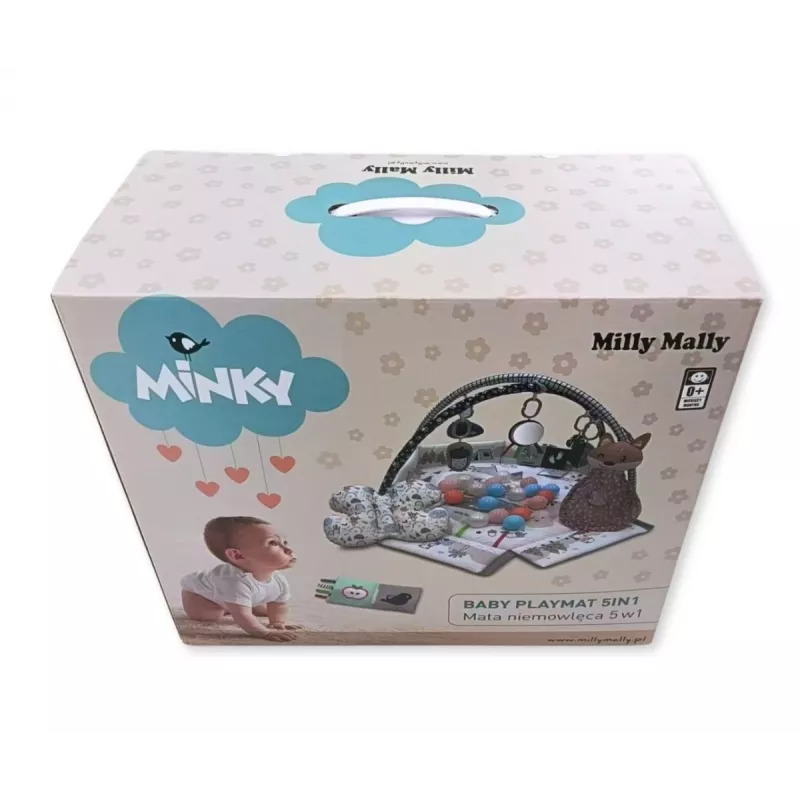 Bērnu rotaļu paklājiņš milly mally Baby Mat 5in1 Minky – daudzfunkcionāls 5-in-1 bērnu paklājiņš vēdera uzlikšanai, rotaļām, atpūtai, rāpošanas treniņam, ceļošanai