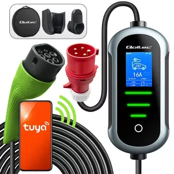 Pie sienas stiprināms elektroauto lādētājs QOLTEC 7 kW 230V CEE 32A ar Wi‑Fi un LCD (modelis 52721)