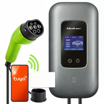 QOLTEC 3-fāžu EV uzlādes stacija 22 kW 32 A ar WiFi (modelis 52723)