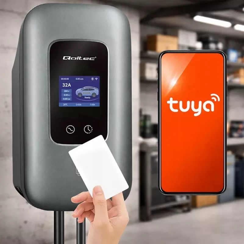 QOLTEC 3-fāžu EV uzlādes stacija 22 kW 32 A ar WiFi (modelis 52723)