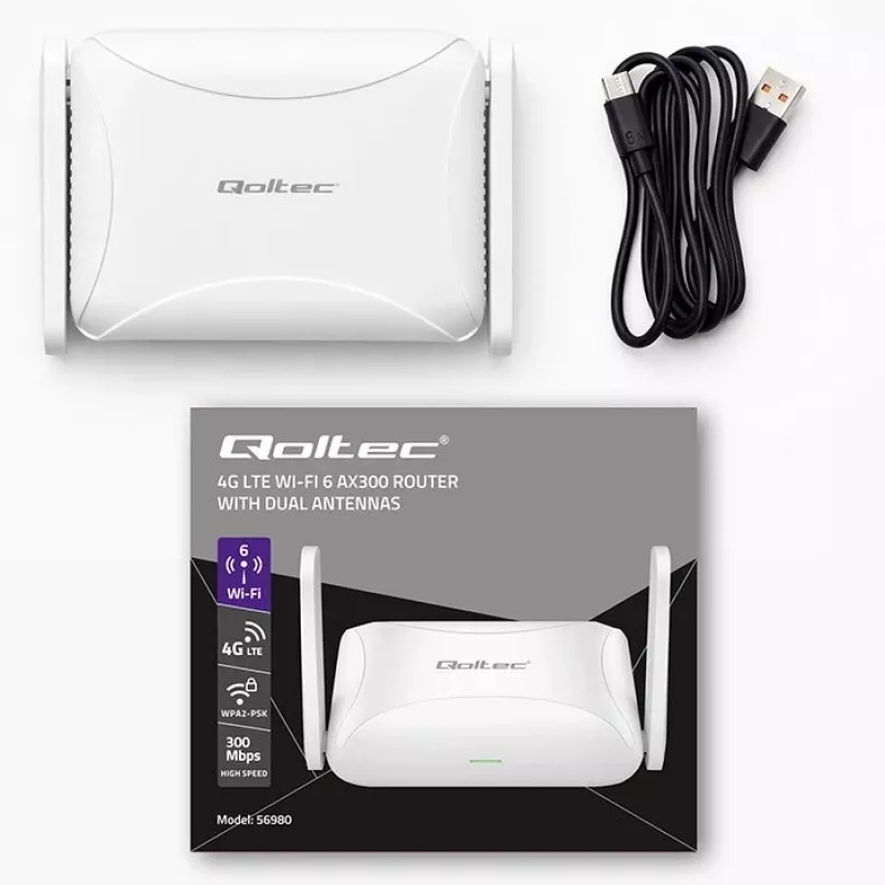 Maršrutētājs QOLTEC 56980 — 4G LTE mobilais maršrutētājs ar Wi‑Fi 6