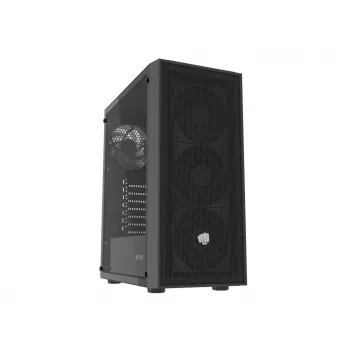Fury Shobo SH8F Midi Tower datora korpuss — melns, ar logu, bez barošanas bloka, 2×USB 3.0, 1×USB 2.0, 2×audio, komplektā 4×120mm ventilatori