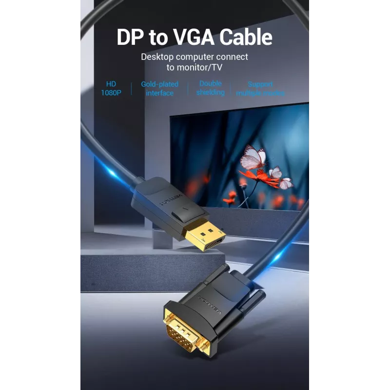 Kabelis DP uz VGA 2M/MELNS Hblbh Vention