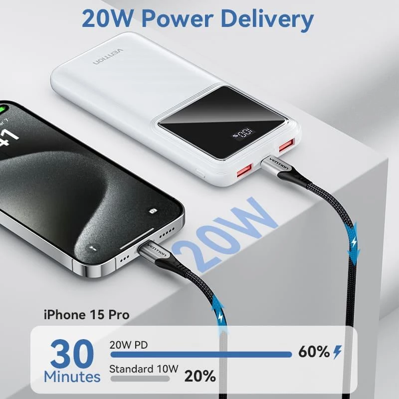 Power Bank USB 10000MAH 22.5W/Melns FHKB0 Vention