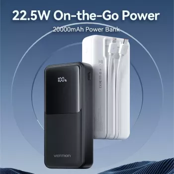 Ārējais akumulators USB 20000MAH 22.5W/Melns FHPB0 Vention
