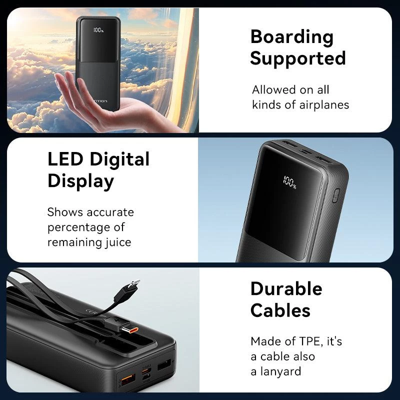 Ārējais akumulators USB 20000MAH 22.5W/Melns FHPB0 Vention
