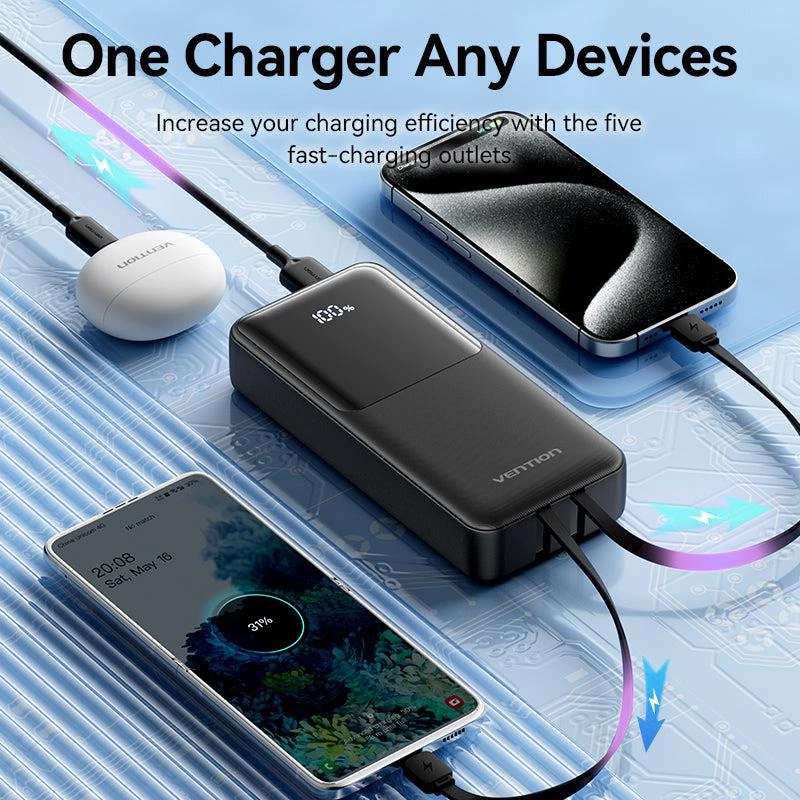 Ārējais akumulators USB 20000MAH 22.5W/WHITE FHPW0 Vention