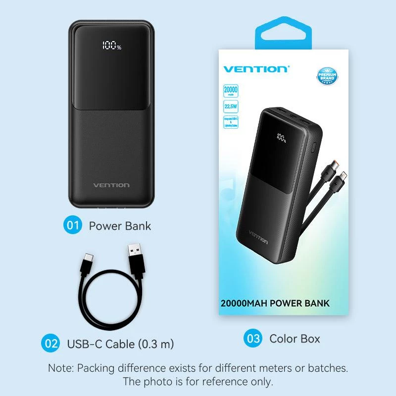Ārējais akumulators USB 20000MAH 22.5W/WHITE FHPW0 Vention