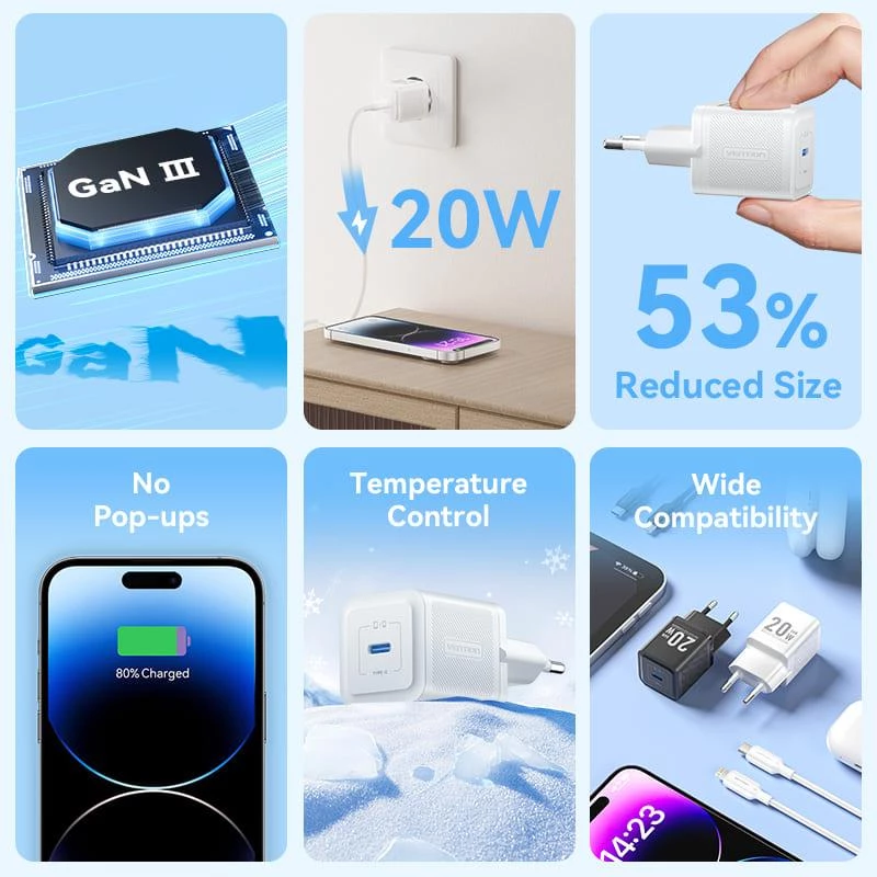 Mobilais lādētājs sienai USB-C/20W TZ-FEPW0-EU-02 Vention