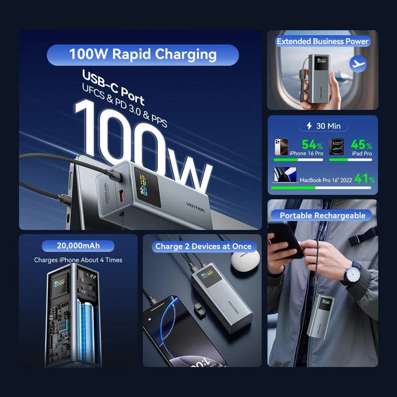 Ārējais akumulators USB 20000MAH 100W/FKCH0 Vention