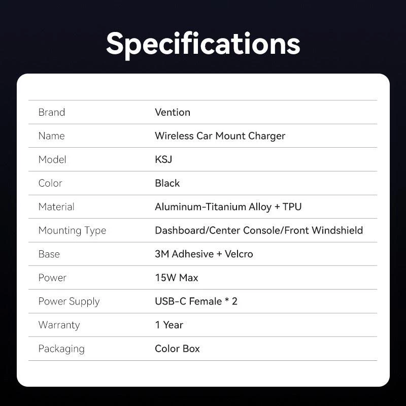 Mobilo ierīču auto lādētājs MAGNETIC/WRL Melns KSJB0 Vention