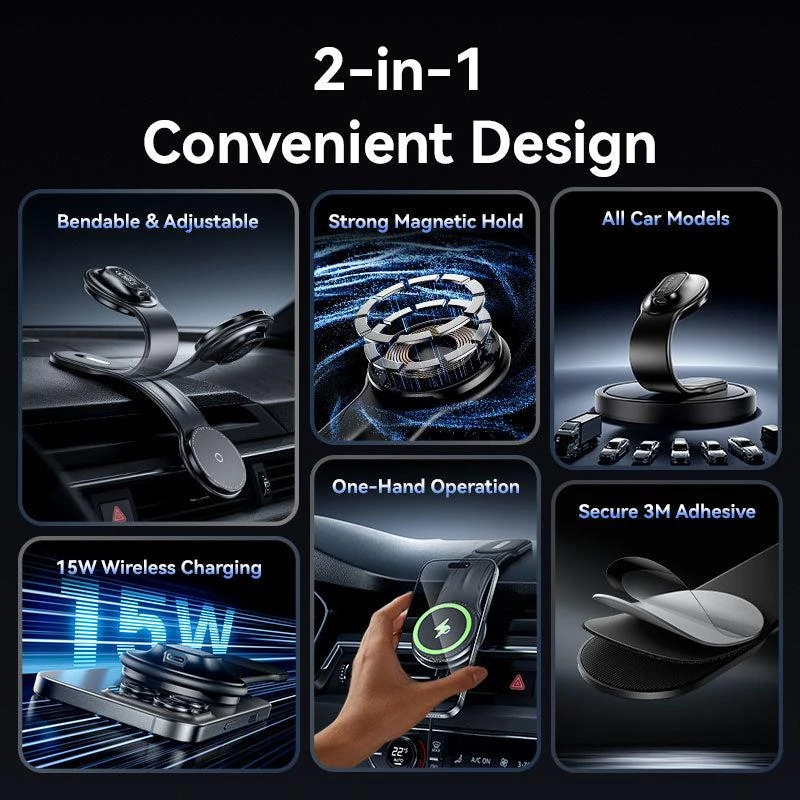 Mobilo ierīču auto lādētājs MAGNETIC/WRL Melns KSJB0 Vention