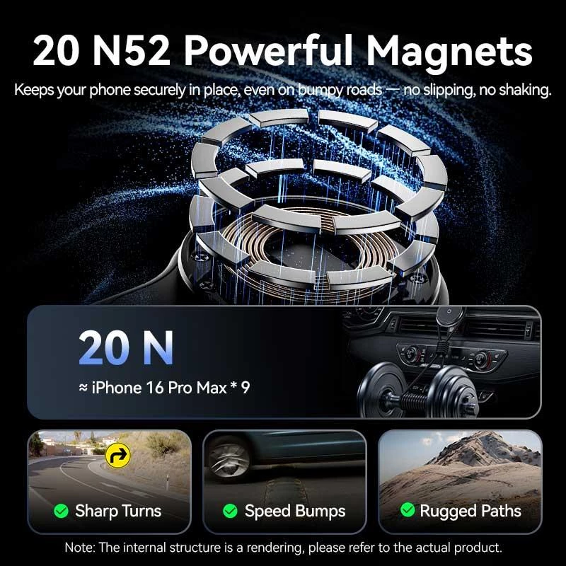 Mobilo ierīču auto lādētājs MAGNETIC/WRL Melns KSJB0 Vention