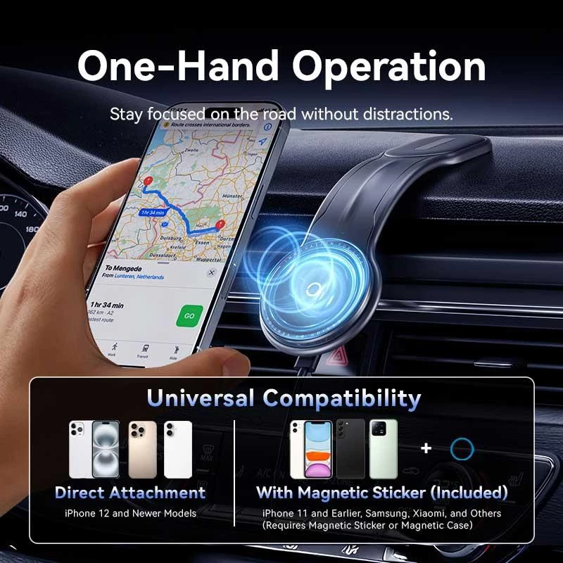 Mobilo ierīču auto lādētājs MAGNETIC/WRL Melns KSJB0 Vention