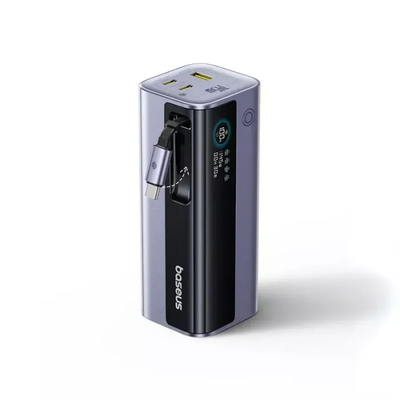 Pārnēsājams ārējais akumulators Baseus EnerGeek GR11 20000 mAh LiPo 145W, 2× USB-C + 1× USB-A, 20V, Melns