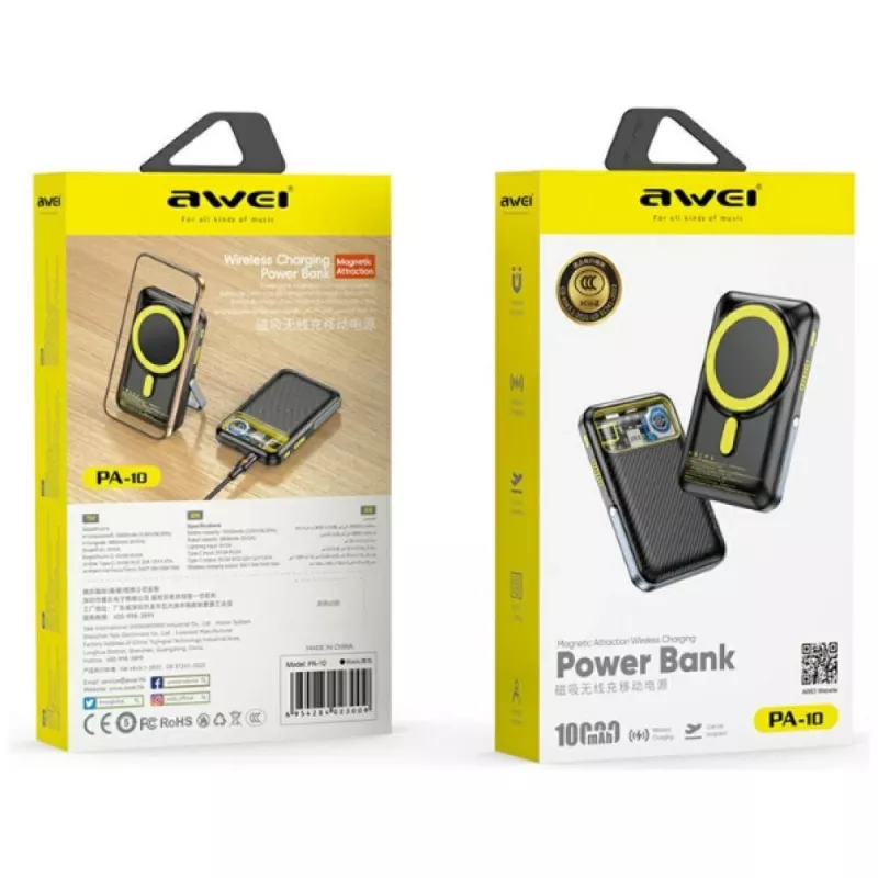 Powerbank Awei PA-10 10000mAh indukcijas MagSafe Melns