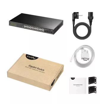 Pārvaldāms L2 Gigabit Ethernet komutators Cudy GS2008S2 ar 8 RJ-45 10/100/1000 portiem un 2 SFP, 1U montāža statnē, melns
