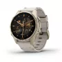 Viedpulkstenis GARMIN Fenix 8 43 mm, 1,3 collu AMOLED 416×416, skārienjutīgs ekrāns, Wi‑Fi, GPS, 32 GB, zelta korpuss, pelēka ādas siksniņa