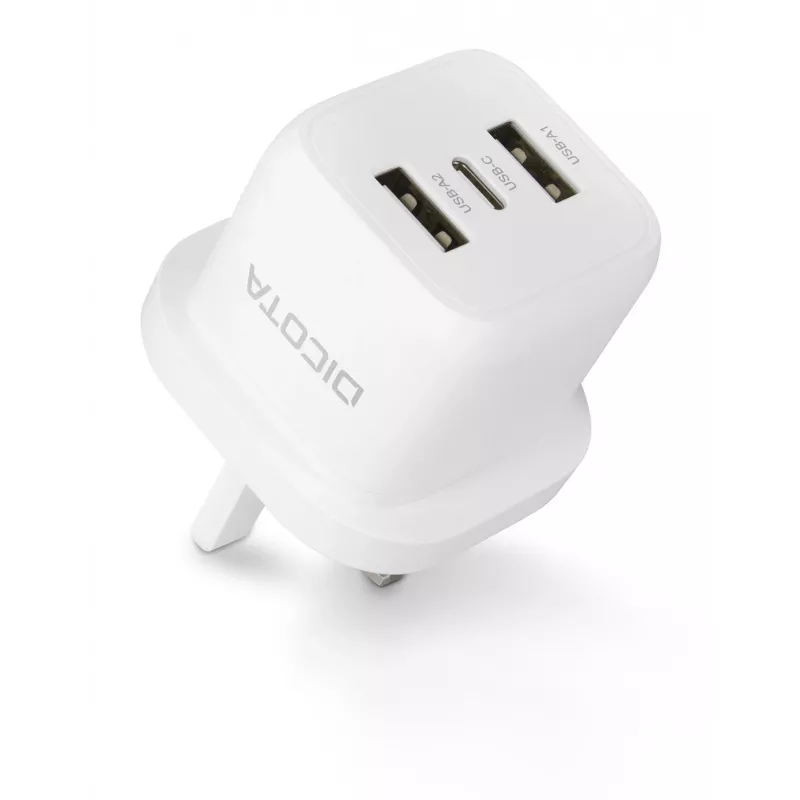 Dicota barošanas avots - kompakts, klēpjdatoram - 32 vati - 3 A - 3 izejas pieslēgvietas (USB-C, 2 x USB)