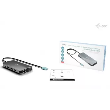 Docking Station ITEC i-tec USB-C Metal Nano 3x Display (DP, HDMI, VGA) ar Power Delivery 100 W, 4x USB-A, Gigabit Ethernet
