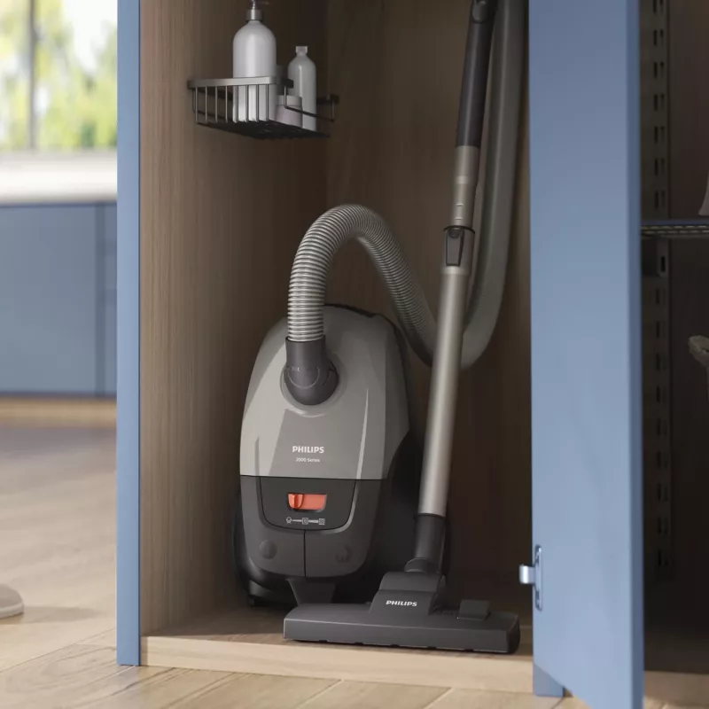 Cilindru putekļsūcējs Philips 2000 series XD2152/12 — 850 W, 3 L putekļu maiss, HEPA filtrs, sausā tīrīšana