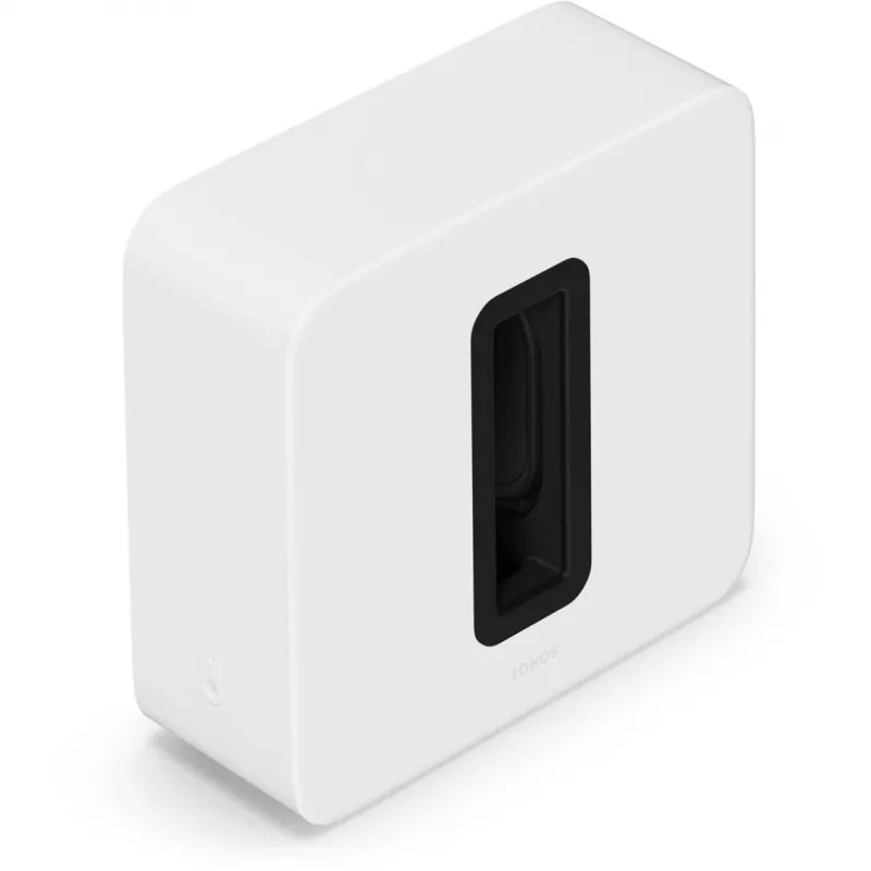 Aktīvais zemfrekvences skaļrunis Sonos Sub 4 — D klases pastiprinātājs, maiņstrāva 110–240 V, 40,2×15,8×38,9 cm, melnā vai baltā krāsā