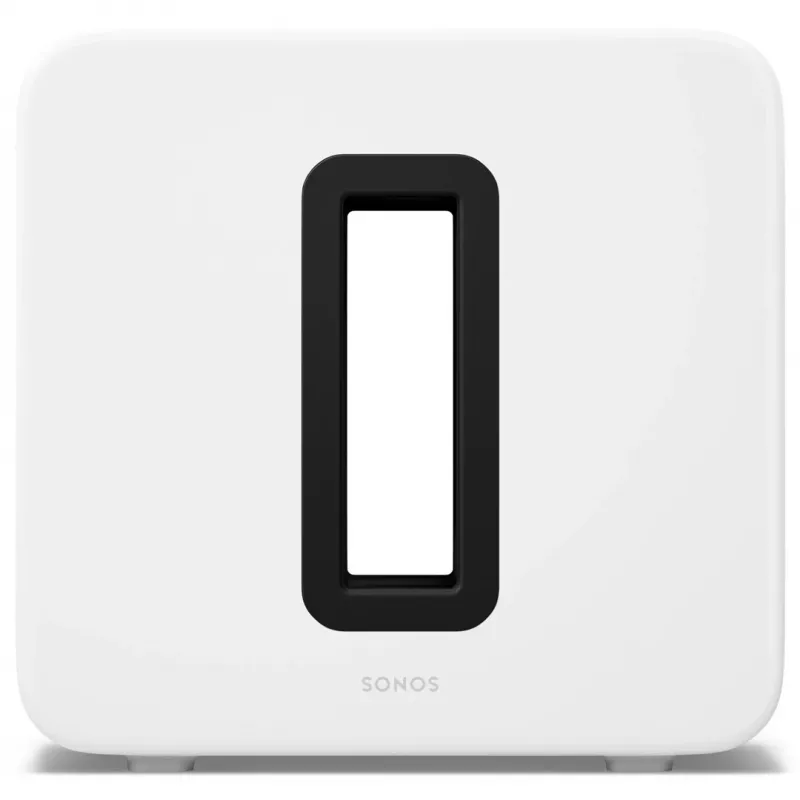 Aktīvais zemfrekvences skaļrunis Sonos Sub 4 — D klases pastiprinātājs, maiņstrāva 110–240 V, 40,2×15,8×38,9 cm, melnā vai baltā krāsā
