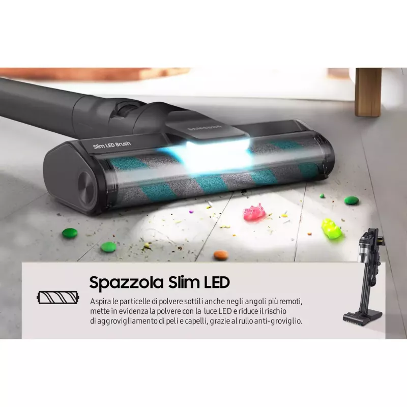 Stick vacuum Samsung VS20C9554TK — Baterija, litija jonu, 580 W, bez maisiņa 0,8 l, cikloniska, melna