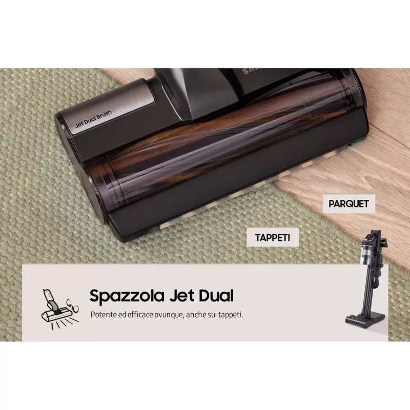 Stick vacuum Samsung VS20C9554TK — Baterija, litija jonu, 580 W, bez maisiņa 0,8 l, cikloniska, melna