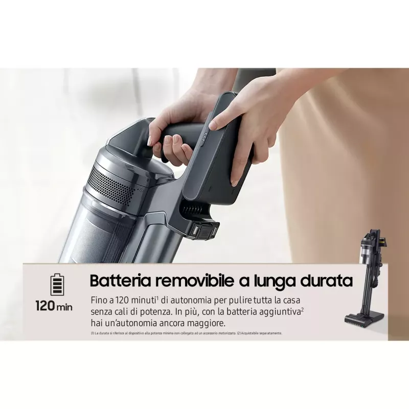 Stick vacuum Samsung VS20C9554TK — Baterija, litija jonu, 580 W, bez maisiņa 0,8 l, cikloniska, melna