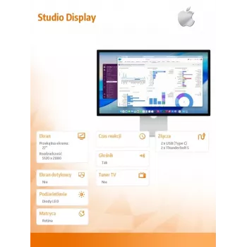 Apple Studio Display monitors (standarta stikls) ar noliecamu un augstumā regulējamu statīvu