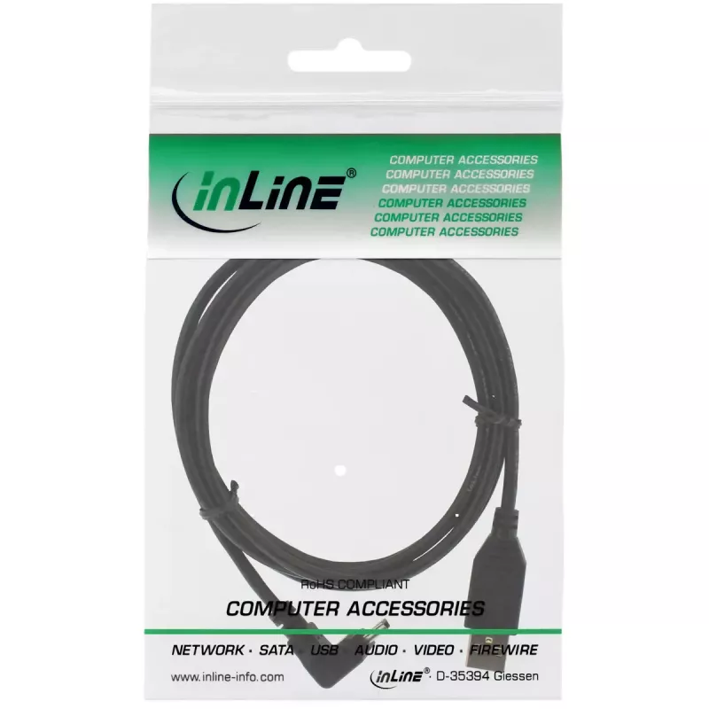 InLine USB 2.0 kabelis, USB A vīriešu uz Mini-USB B vīriešu, 90° uz augšu leņķotie savienotāji, 1,5 m, melns